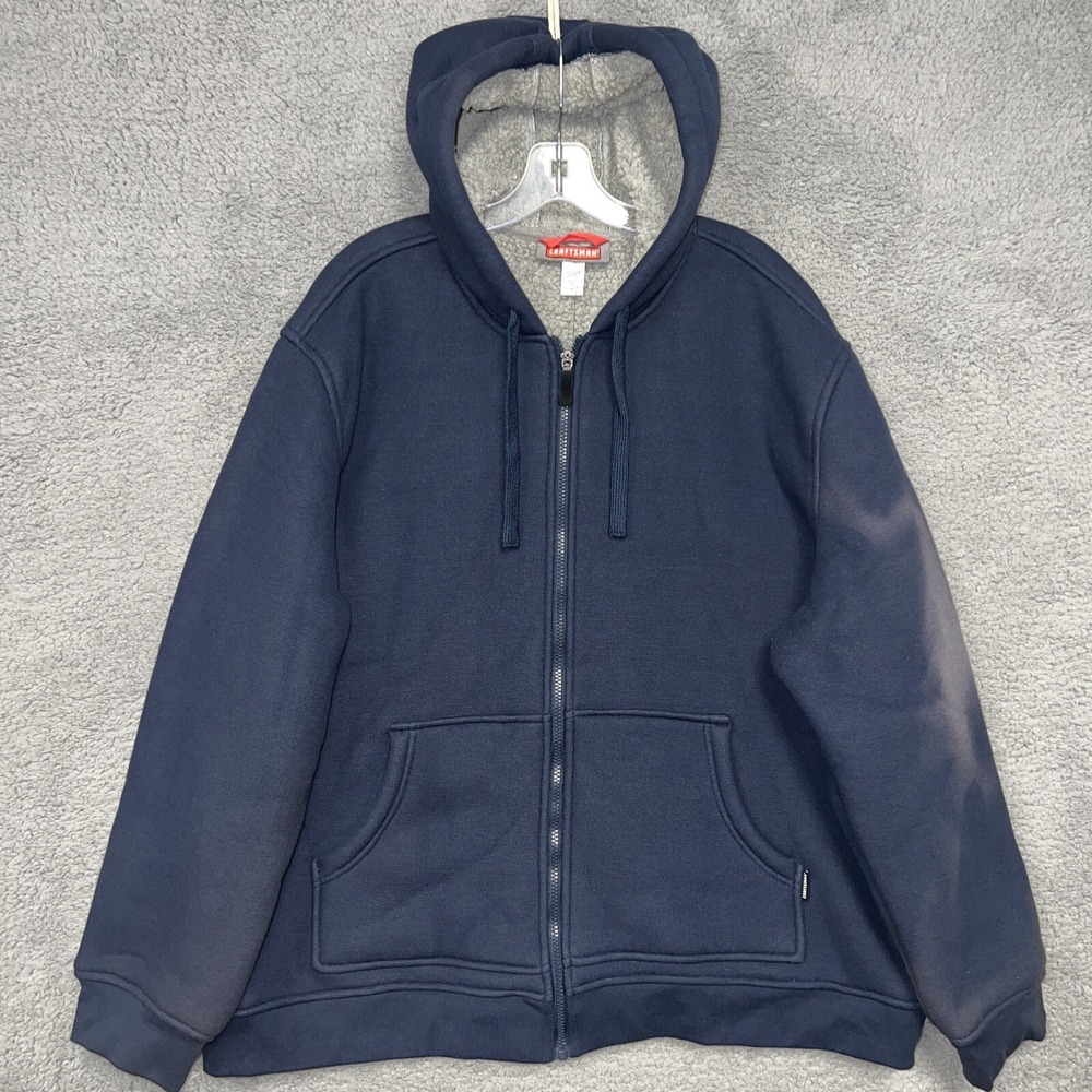 NWT Craftsman Hoodie Men 2XL XXL Navy Blue Waffle Zip Up Sherpa Lined Warm Heavy
